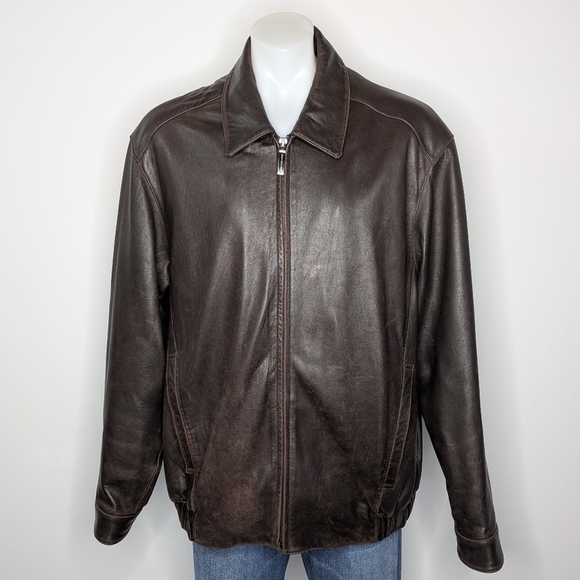 Marc New York Brown Leather Zip Up Jacket XLT - Picture 1 of 11